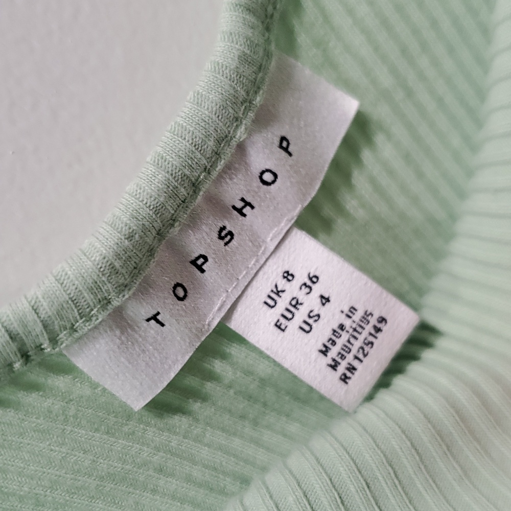 Topshop mint ribbed long sleeve low-back cropped top for women US 4